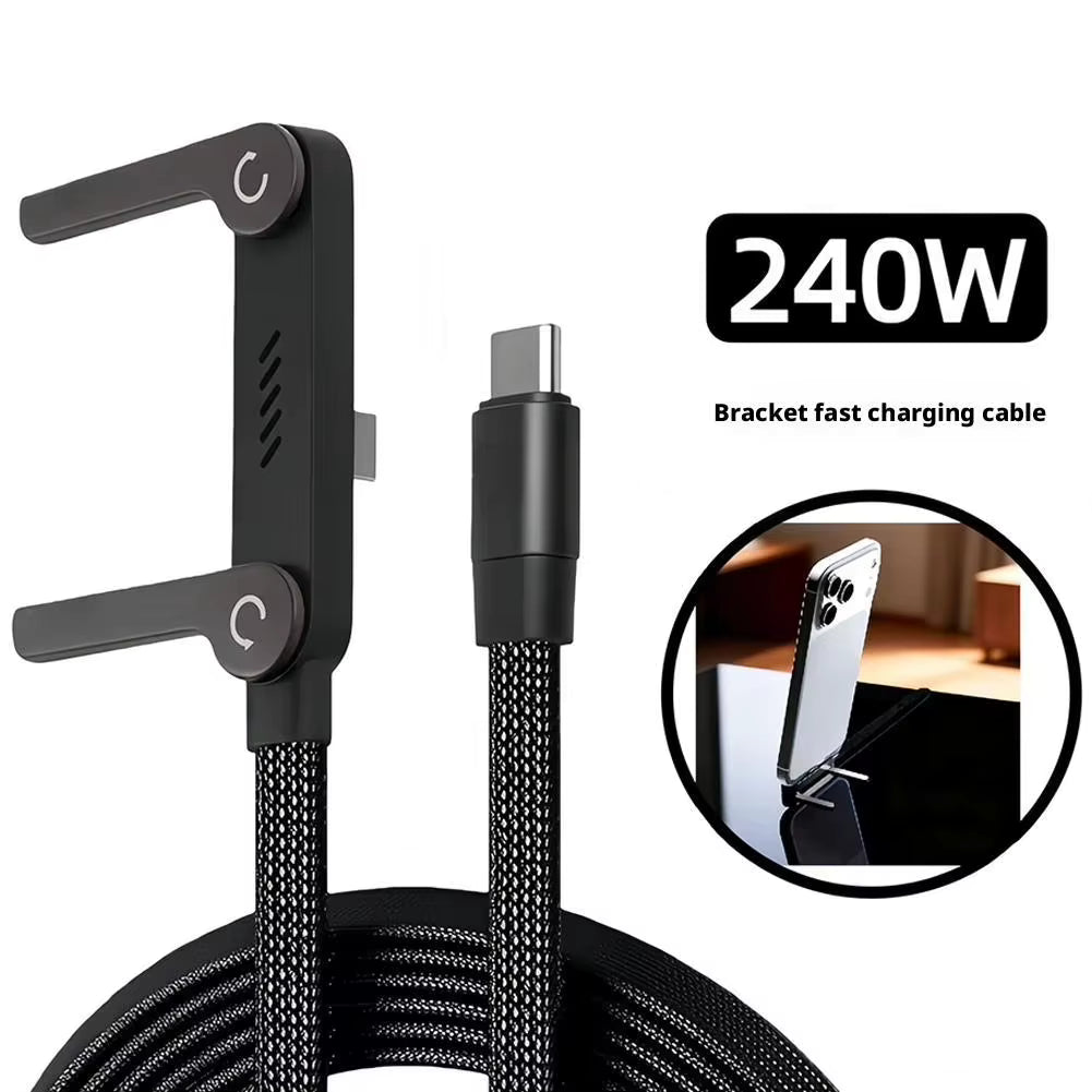2-in-1 240W Fast Charge Cable with Hidden Phone Stand High-Speed Charging for iPhone & Android