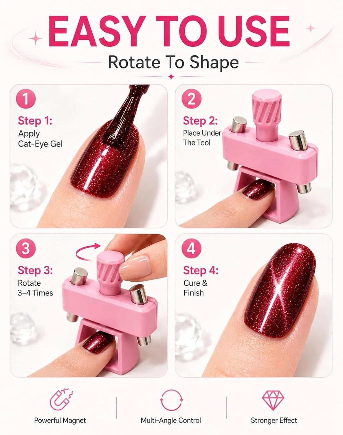 Cat Eye Nail Magnet Tool – 360° Rotating Gyroscope Glass Bead Effect for Nail Art & Manicure