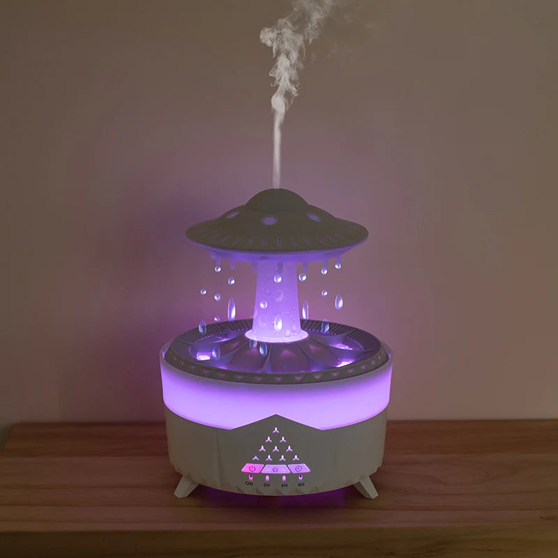 350ml Aroma Air Humidifier – Mini USB Remote Control Rain Cloud Aroma Diffuser with Color Light