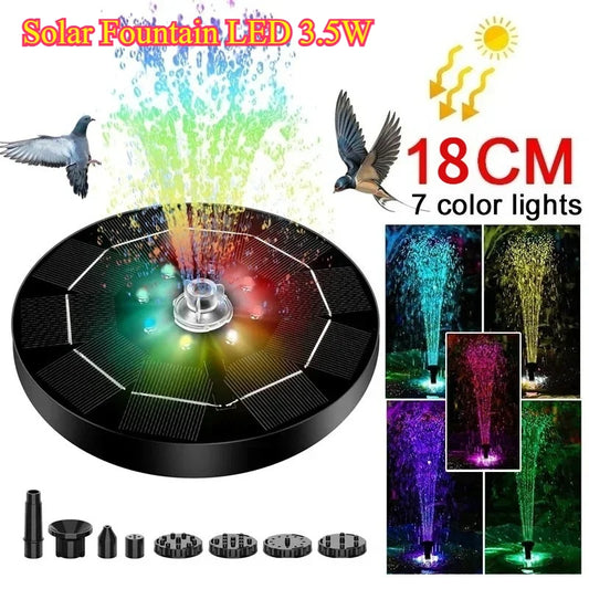 3.5W Solar Fountain Light with 7-Color LED & 6 Nozzles Rotating Water Pump for Bird Bath & Garden