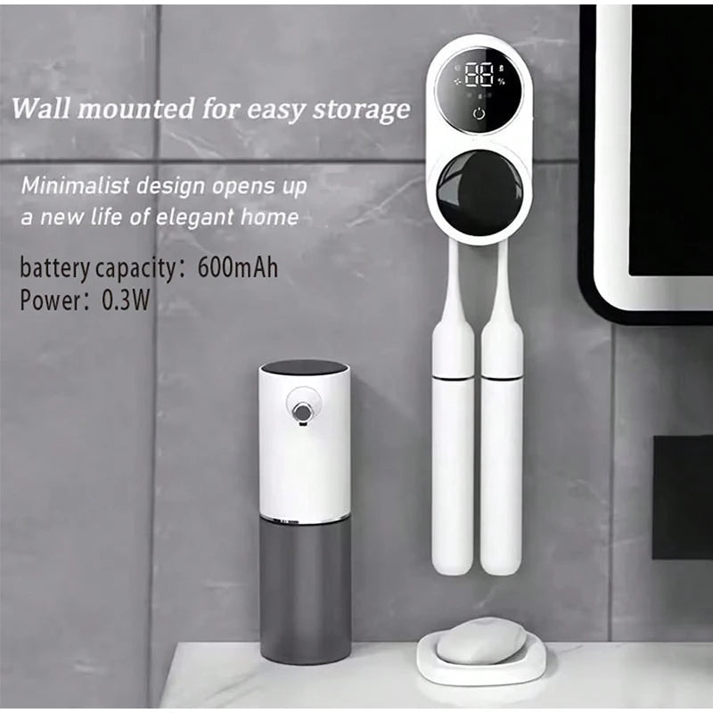 Electric Toothbrush Holder with Digital Charge Display Wall-Mounted Induction Charging Stand