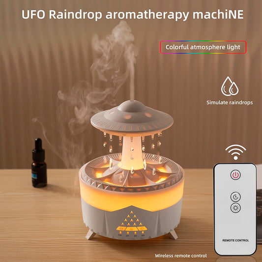 350ml Aroma Air Humidifier – Mini USB Remote Control Rain Cloud Aroma Diffuser with Color Light