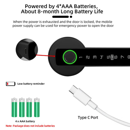 RAYKUBE M5 Tuya BLE Smart Fingerprint Door Lock Password, IC Card, Key & Tuya App Unlock