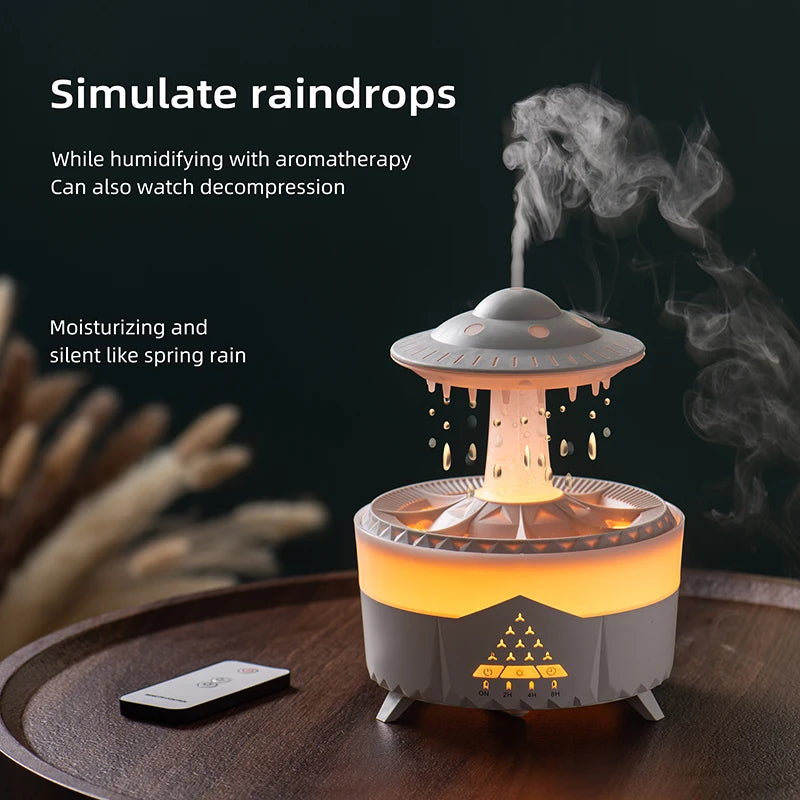 350ml Aroma Air Humidifier – Mini USB Remote Control Rain Cloud Aroma Diffuser with Color Light