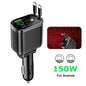 5 In 1 Car Charger 66W with Retractable Cable PD30W Fast Charging & Voltage Display