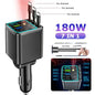 5 In 1 Car Charger 66W with Retractable Cable PD30W Fast Charging & Voltage Display