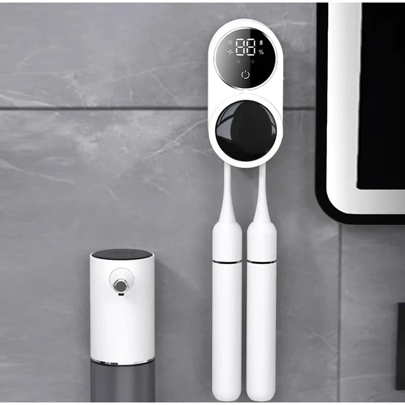 Electric Toothbrush Holder with Digital Charge Display Wall-Mounted Induction Charging Stand