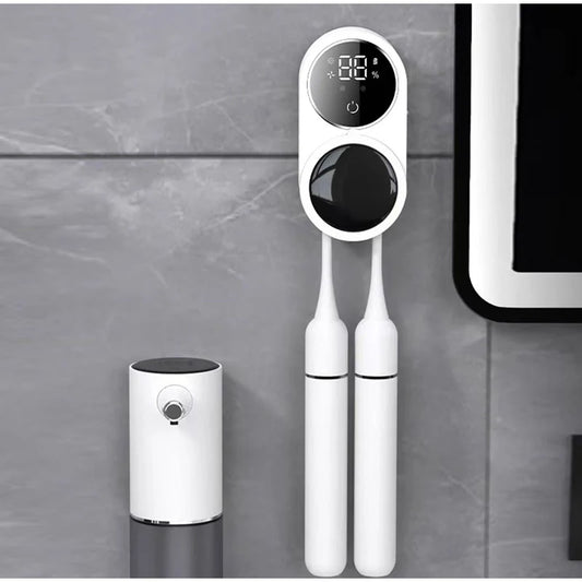 Electric Toothbrush Holder with Digital Charge Display Wall-Mounted Induction Charging Stand