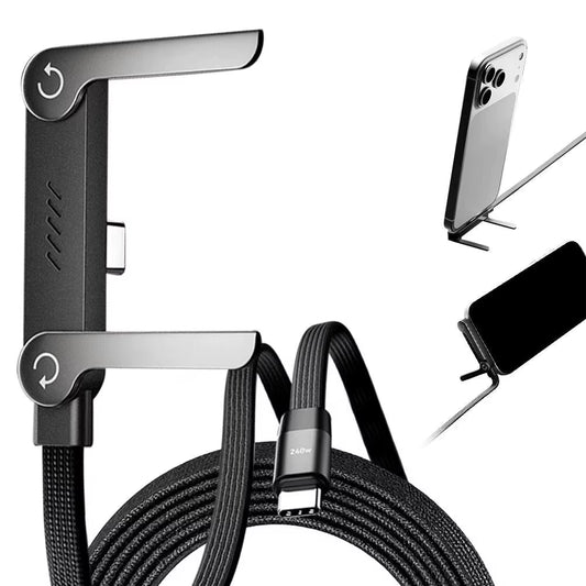 2-in-1 240W Fast Charge Cable with Hidden Phone Stand High-Speed Charging for iPhone & Android
