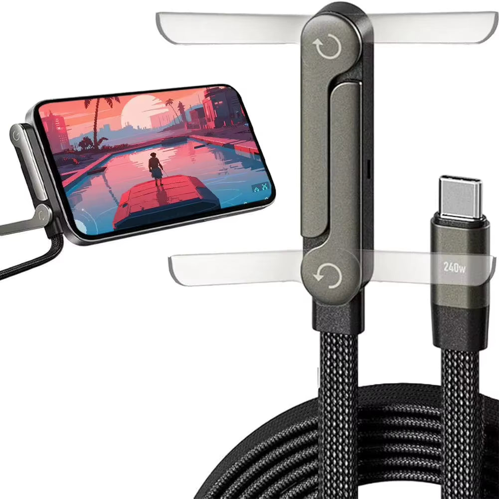 2-in-1 240W Fast Charge Cable with Hidden Phone Stand High-Speed Charging for iPhone & Android