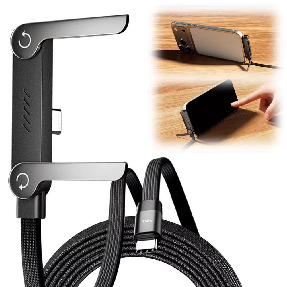 2-in-1 240W Fast Charge Cable with Hidden Phone Stand High-Speed Charging for iPhone & Android