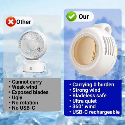 Portable Mini Bladeless Fan – Clip-On Waist Fan 3-Speed Cooling for Outdoor Travel & Daily Use