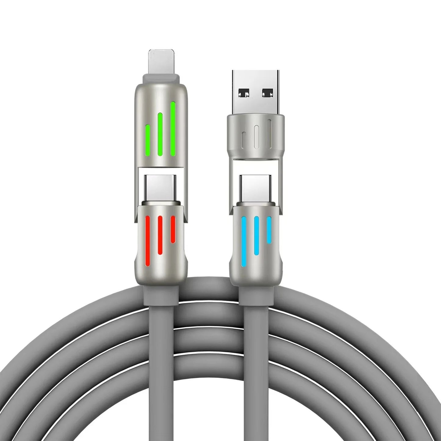 Multi Connectors 4 in 1 Charger – Rotating Elbow USB to Type-C 1.5m 240W Fast Charging Cable & Data Transfer