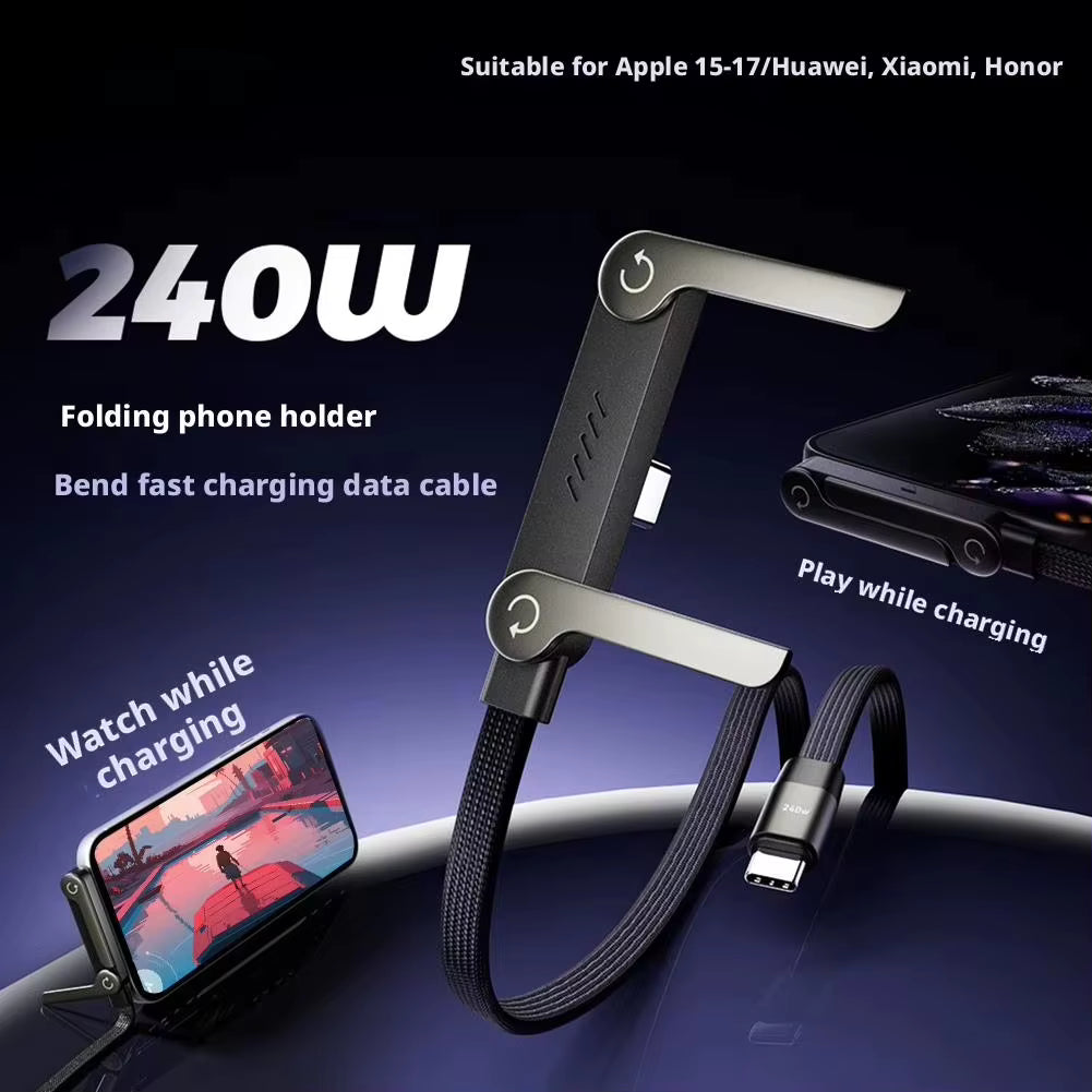 2-in-1 240W Fast Charge Cable with Hidden Phone Stand High-Speed Charging for iPhone & Android
