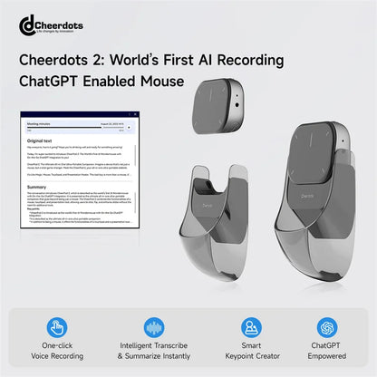 Cheerdots2 Detachable Air Wireless Mouse with Touchpad AI Recording, ChatGPT & Silent Click for Work