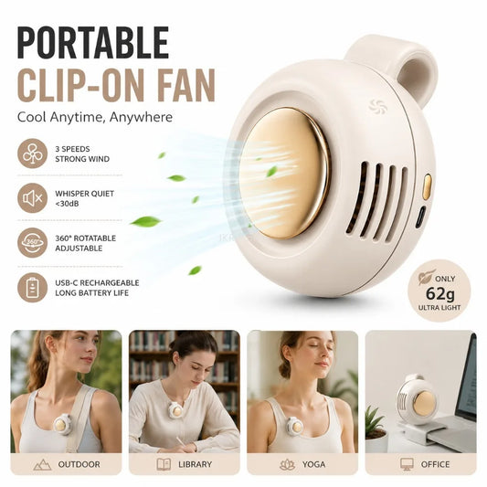 Portable Mini Bladeless Fan – Clip-On Waist Fan 3-Speed Cooling for Outdoor Travel & Daily Use