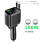 5 In 1 Car Charger 66W with Retractable Cable PD30W Fast Charging & Voltage Display