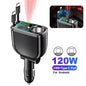 5 In 1 Car Charger 66W with Retractable Cable PD30W Fast Charging & Voltage Display