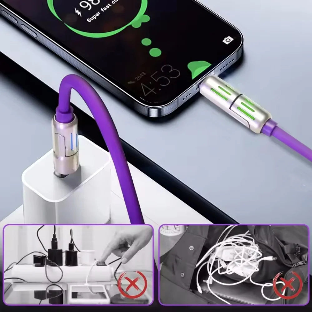 Multi Connectors 4 in 1 Charger – Rotating Elbow USB to Type-C 1.5m 240W Fast Charging Cable & Data Transfer