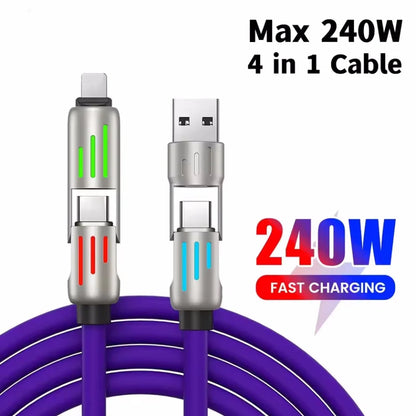 Multi Connectors 4 in 1 Charger – Rotating Elbow USB to Type-C 1.5m 240W Fast Charging Cable & Data Transfer