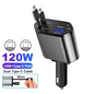 5 In 1 Car Charger 66W with Retractable Cable PD30W Fast Charging & Voltage Display