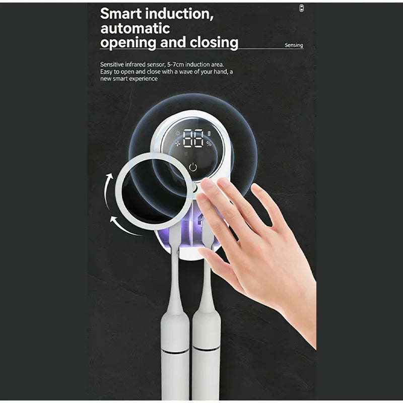 Electric Toothbrush Holder with Digital Charge Display Wall-Mounted Induction Charging Stand
